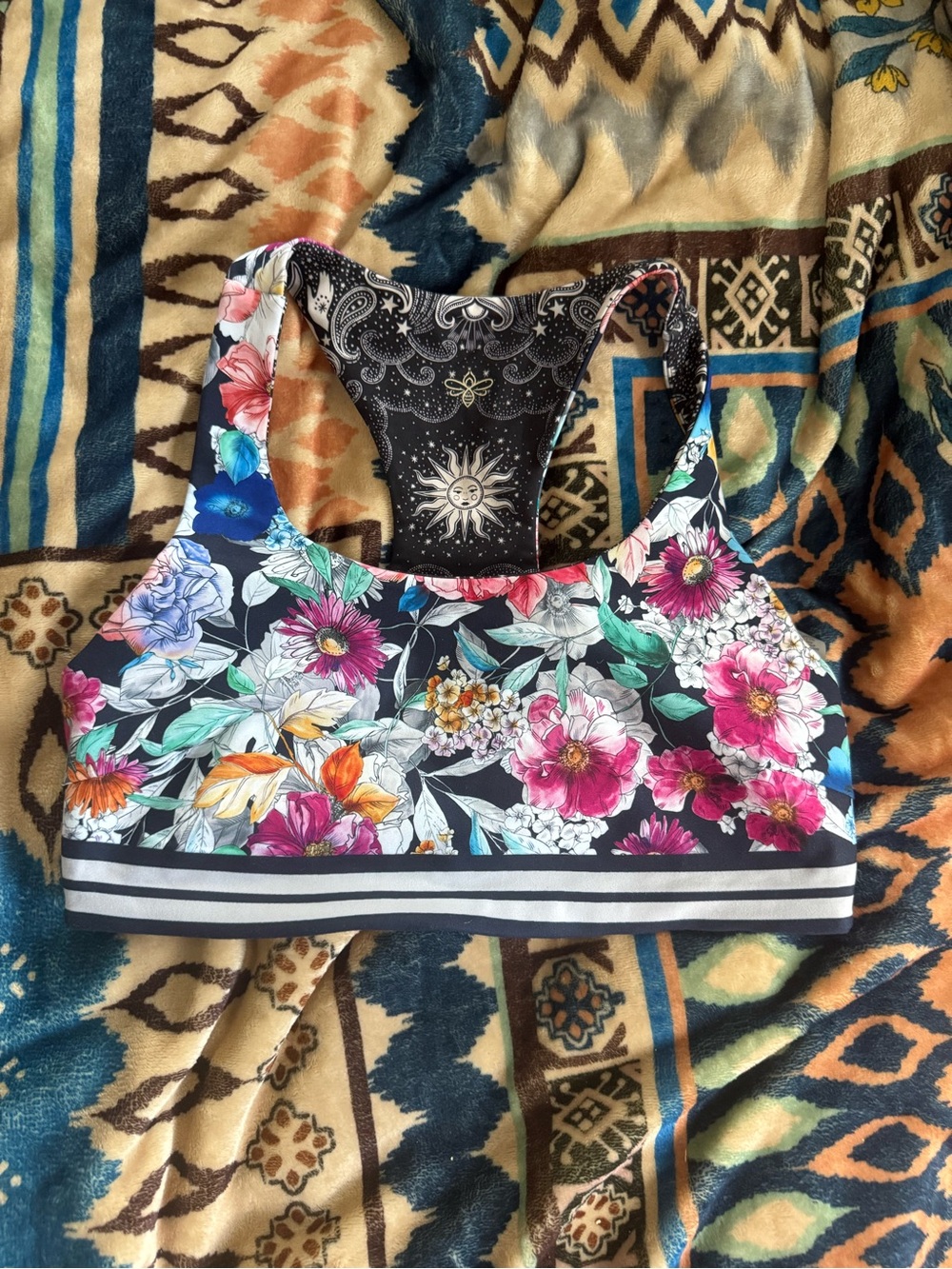Johnny Was Multicolor Floral and Black Paisley Active Top